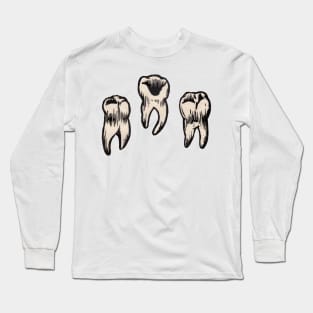 Relief Print of Human Teeth, Traditional Tattoo Teeth Long Sleeve T-Shirt